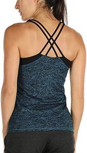 icyzone Women Workout Yoga Spaghetti Strap Racerback Tank Top with Built in Bra(M, Royal Blue)