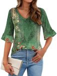 Zeagoo Ladies 3/4 Sleeve Tops V Neck Ruffle Dress Shirts Floral Print Lightweight Tunics Business Casual Work Tops