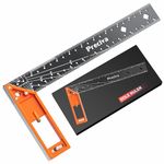 12” Woodworking Square Ruler - Preciva Right Angle Ruler Carpenter Square Layout Tool, Features Stainless Steel Blade, Retractable Ledge, 1/16” and 1/32” Notch Spacing and Multi-Angle Scribe Mark