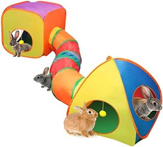 YUEPET Rabbit Tunnel and Cube Collapsible Tent Bunny Interactive Crinkle Tunnel Toys Small Animal Hideout with Play Ball for Dwarf Rabbit Bunny Guinea Pig