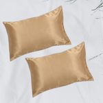 Seema Home Decor® Satin Silk Pillow Covers 27X18 Inch| 400 TC| Soft Silk Pillowcases for Hair and Skin| Elegant Design with Comfort and Style| Satin Pillow Cover|Set of 2 |Sand Beige