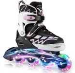 OBENSKY Adjustable Inline Skates for Girls and Boys, Fun Illuminating Inline Skates for Kids Ages 5-8 8-12, Roller Skates for Youth Beginners - Includes Free Skate Bag - Small,Pink