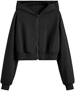 WDIRARA Girl's Zip Front Hoodie Pocket Casual Long Sleeve Sweatshirt Cropped Tops