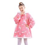 softan Wearable Blanket Hoodie for Kids, Super Warm and Soft Sherpa Flannel Sweatshirt Blanket with Giant Pocket, Hooded Blanket for 6-10 Year Old Girls Gifts, Pink Unicorn