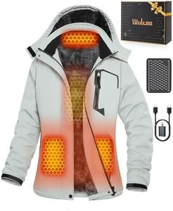 Women Puffer Graphene Heated Jacket Battery Pack Charger Ladies Electric Warming Coat USB Ski Heating Apparel Clothes Rain Snowboard Puffer Snow Insulated Softshell Warm Outerwear Suit Grey White