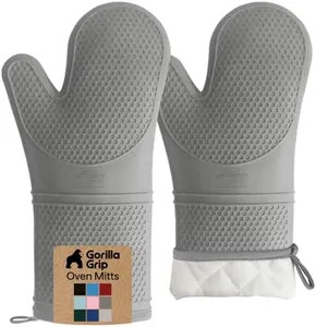GORILLA GRIP BPA-Free Soft Silicone Oven Mitts, 14.5x8.3, Heat Resistant and Waterproof Cooking Gloves, Thick Cotton Lining, Flexible Gripping for Baking Grilling, Kitchen Potholders Set of 2, Gray