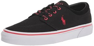 POLO RALPH LAUREN Men's Faxon X Suede-Trim Canvas Sneaker, Black/Rl2000 Red, 6.5 UK