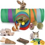 Mechpia Rabbit Toys, Bunny Tunnels and Tubes with Chew Toys for Grinding Teeth Apple Sticks Bamboo Carrot Loofah and Grass Ball for Rabbit Guinea Pig Chinchilla Ferret Rat