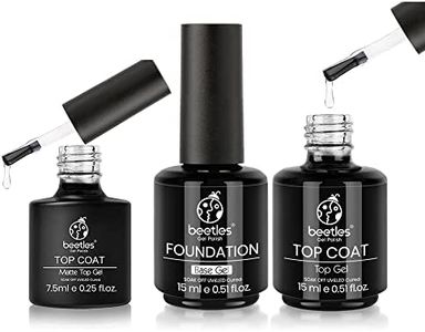 Beetles 2 Pcs 15ml No Wipe Gel Top Coat and Base Coat Set - Shine Finish and Long Lasting, Soak Off LED Gel Base Top Coat Glossy Shine Finish with 7.5ml No Wipe Matte Top Coat