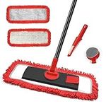 JEHONN Floor Mop Dry Wet Flat Dust Mops with Microfiber & Chenille Pads for Hard Wood Laminate Tile Vinyl Kitchen Bathroom Home (Red)