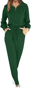 ANRABESS Women's Two Piece Outfits Sweater Sets Long Sleeve Pullover and Drawstring Pants Lounge Sets, 07-deep Green, Medium