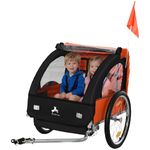 Aosom 2 Seat Bike Trailer for Kids Double Baby Toddler 80lbs Load w/Steel Frame, 5-Point Safety Belts, Universal Bicycle Connect, Reflectors, Red Flag, Waterproof Cover, Orange