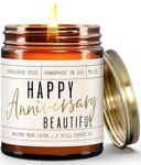 Anniversary Gifts for Her - 'Happy Anniversary Beautiful' Candle, w/Sandalwood Rose - infused w/Essential Oils I Happy Anniversary Gifts for Women I Anniversary Gifts for Wife I 50Hr Burn, USA Made