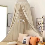 Kids Bed Canopy for Girls, Beige Crib Canopy with Tassels Princess Hanging Children Canopy Tent, Nursery Decor Toddler Girl Canopy Bed Netting for Girls Room Reading Nook, Nursery Room Crib Curtain