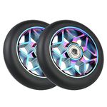 Hausdec 2 Pcs 110mm Scooter Wheels Colorful Pu Wheels Thick Stunt Car Wheels with Bearings(Black)