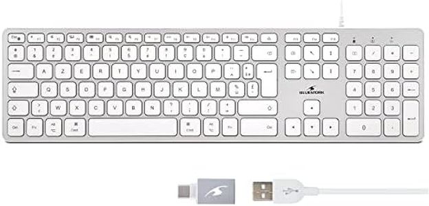 Bluestork Clavier Français AZERTY Filaire pour Mac - Touches Concaves et Silencieuses, 13 Raccourcis Multimédia, Adaptateur USB/USB-C