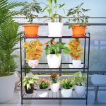 D&V ENGINEERING - Creative in innovation Metal 3-Tiered Shelf Indoor Outdoor Multipurpose Floor Mount Plant Stand Rack, Flower Pot Display Shelf, 32.25" Wide, 36.2" Height - Black