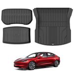 3W Car Boot Liner Fit for Tesla New Model 3 2024 Highland,TPE All Weather 3PCS Boot Mats Set,Frunk Trunk Mat+Boot Liner+Rear Storage Mat,Waterproof Anti-slip