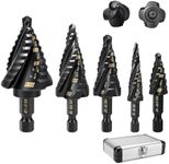 5PCS Titanium Step Drill Bit - Four Spiral Flute HSS Step Bit for Metal | 50 Sizes from 3/16" to 1-3/8", Drill Set for Aluminum, Wood & Plastic , for Electricians & DIY