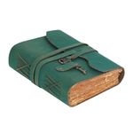 LEATHER VILLAGE Vintage Leather Journal – 200 Handmade Vintage Deckle Edge Paper – Leather bound Journal For Women Men – Vintage Key Closure - Book of Shadows - Turquoise - 6X4 inches (A6)