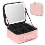 Makeup Bag Vanity Mirror with Lights: Travel Make Up Bag with Light Up Mirror - Adjustable Led Mirror Makeup Organiser for Women Pink