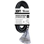YOJOE 30 Foot 10/3 Lighted Outdoor Extension Cord with 3 Power Outlets - 10 Gauge 3 Prong SJTW Heavy Duty Black Extension Cable with 3 Prong Grounded Plug for Safety,UL Listed