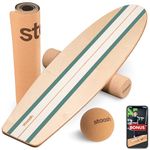 STAASH® Balance Board – Complete Kit with Roller and Cork Mat – Wobble Board for Fitness, Yoga and Rehabilitation – Large Wooden Board with Antislip Surface – Workout from Home