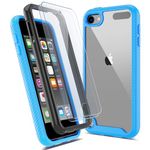 ULAK iPod Touch 7 Case, iPod Touch 5/6 Hybrid 2 in 1 with Build in Screen Protector Heavy Duty Protection Transparent Shockproof Rugged Cover Flexible Bumper Cover for iPod Touch 5/6/7 - Blue