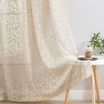 Lace Sheer Curtains Beige for Bedroom Elegant Floral Rod Pocket Living Room Curtain Panels Knitted Leaf Patterned Light Filtering Privacy Airy Semi Sheer Window Treatment Sets, 52"W x 90"L, 2pcs