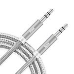 Dyazo 5 ft 3.5 mm Nylon Braided Aux cable Male to Male Aux Stereo Cable Aux Audio Cable/Auxiliary Stereo Cable for Mobile, Car Stereo, Headphones Speaker and More (1.5 meter, Silver)