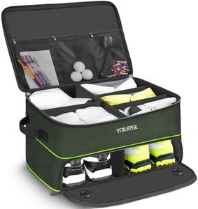 2 Layer Golf Trunk Organizer, Waterproof Car Golf Locker with Separate Ventilated Compartment for 2 Pair Shoes, Golf Trunk Storage for Balls, Tees, Clothes, Gloves, Accessories, Golf Gifts, Green