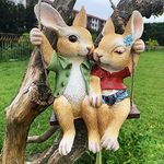 iRonrain Garden Statue Swing Bunny Couples, Indoor Outdoor Hanging Rabbits Lover Sculpture Funny Simulation Art Décor Figurine Ornament for Fence Pathway Backyard Landscape Tree Decorations