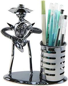 Music Musician Theme Iron Hat Man Art Steel Metal Creative Personality Pen Holder Pencil Holder Cup Pot Office Students Desktop Music Decoration Decor Toy Gift Ornaments(A20012 French Horn)