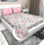 RD TREND® Presents Luxurious Glace Cotton Super Soft 210 TC 360° Elastic Fitted Bedsheet King Size (78X72X8 Inch) with 2 Pillow Covers, Color- Cream Pink Pattern-Floral