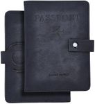 Fidelo Passport Holder with Airtag - Faux Leather Passport Cover Organize and Protect Travel Essentials - Loop Design and Sturdy Snap Button Passport Wallet - Passport Book Cover - Black