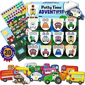 Potty Time Adventures Potty Training Chart by Lil ADVENTS - Busy Vehicles with 14 Wood Block Toy Prizes - Potty Training Advent Game - Wooden Block Toys, Reward Chart, Activity Board & Stickers