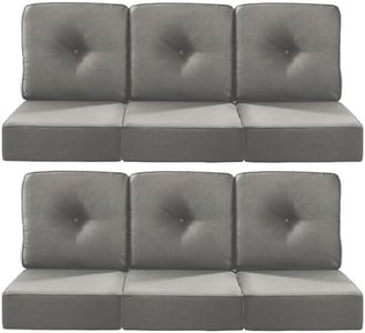 ACTREST Luxury 22x24/22x25 6-Inch Outdoor Deep Seat Cushions Set of 6 - Comfortable Patio Zipper Chair Cushion for Outside Wicker Wicker Rocking Swivel Chairs Loveseat Couch Sectional Sofa - Grey