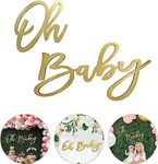 Wooden Oh Baby Sign, Gold Baby Shower Sign Baby Shower Party Banner for Baby Shower Decorations Gender Reveal Backdrop Party Decor Photography Background