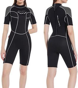 GoldFin Women Shorty Wetsuit, 3mm Neoprene Wet Suits Back Zip Surfing Diving Swimming Snorkeling