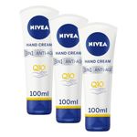 NIVEA 3in1 Q10 Anti-Age Care Hand Cream (100ml), Moisturising Hand Cream Reduces the Appearance of Wrinkles with Q10 and UV Filters, NIVEA Hand Cream for 24 Hour Moisture (Pack of 3)