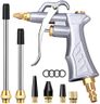 JASTIND Industrial Air Blow Gun with Brass Adjustable Air Flow Nozzle and 2 Steel Extension, Pneumatic Air Compressor Accessory Tool Dust Cleaning and Blower Gun