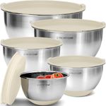 Priority Chef Premium Mixing Bowls With Lids Set, Airtight Lids, Thicker Stainless Steel, Non-Slip Base, 5 Nesting Steel Bowls for Kitchen, Large Prep Metal Bowl Set 1.5/2/3/4/5 Qt, Khaki