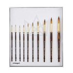 KINGART 1010C Premium 10 Pc. / Sizes Finesse 8020 Series Ultra Round Watercolor Artist Brush Set, Synthetic Kolinsky Sable Blend, Short Handle, Gift Boxed