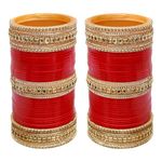 Lucky Jewellery Bridal Bangle Set Dhanteras/Diwali/Bhai Dooj Collection Red Designer Chura Wedding Punjabi Choora Fashion Jewellery Chuda Set for Women (1360-M1C1-GOLD-R22)