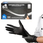 MiraPak Black Nitrile Disposable Gloves 6 Mil Extra Strength, Food-Safe,Latex & Powder Free, Textured Fingertips Gloves (Large)