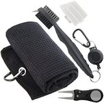 Golf Accessories Kit, Golf Club Cleaning Kit - Microfiber Waffle Pattern Golf Towel with Clip, Golf Club Brush Groove Cleaner & Clip, Golf Divot Tool with Marker - Golf Accessories for Men & Women