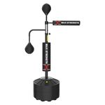 MAXSTRENGTH 3-in-1 Freestanding Boxing Punching Bag Stand with 2 Speed Balls, 360° Relax Bar, PU-Wrapped Bag & Waterable Base, Adjustable Height Spinning Bar for MMA Training (Black)