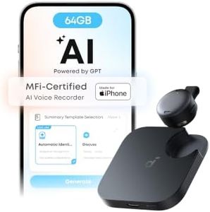 soundcore Work AI Voice Recorder by Anker, Wearable Note Taker for Meetings, Transcribe and Summarize, MFi Certified, 64GB, 150+ Languages, USB-C Charging, 32H Recording, Find My