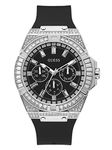 GUESS Men's Analog Multifunction Watch Smooth Black Silicone Strap (Model: GW0208G1)