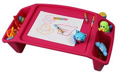 Basicwise Kids Lap Desk Tray, Portable Activity Table, Pink, Red